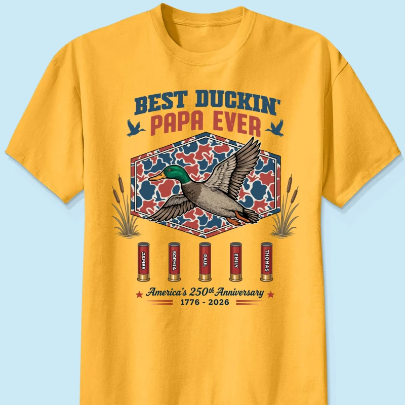 Best Duckin' Dad Grandpa Custom Kid Names - Personalized Shirt - American 250th Anniversary Gift For Patriotics Duck Hunting - Image 15