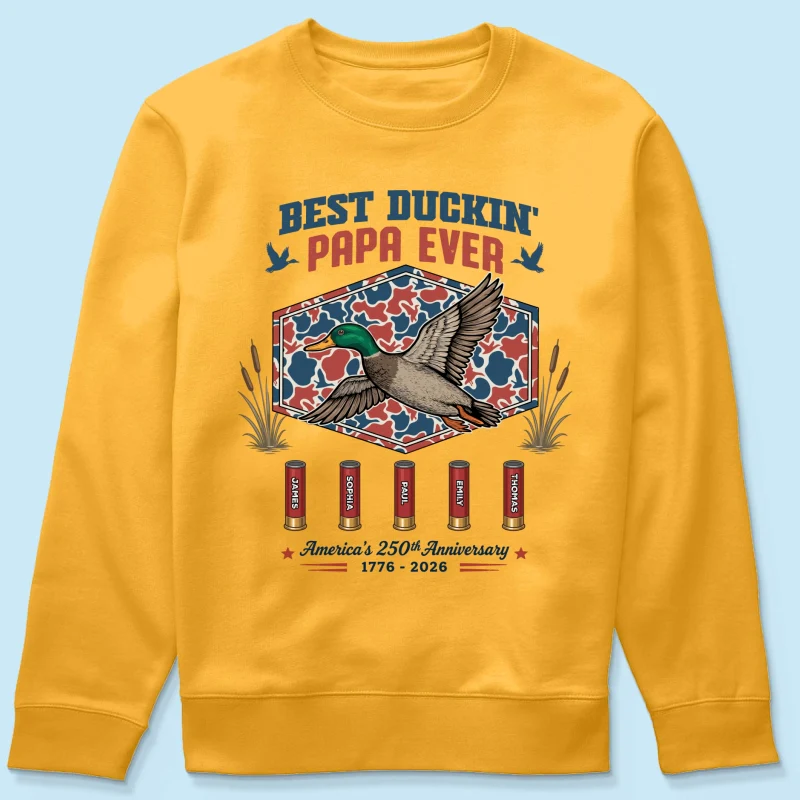 Best Duckin' Dad Grandpa Custom Kid Names - Personalized Shirt - American 250th Anniversary Gift For Patriotics Duck Hunting - Image 18