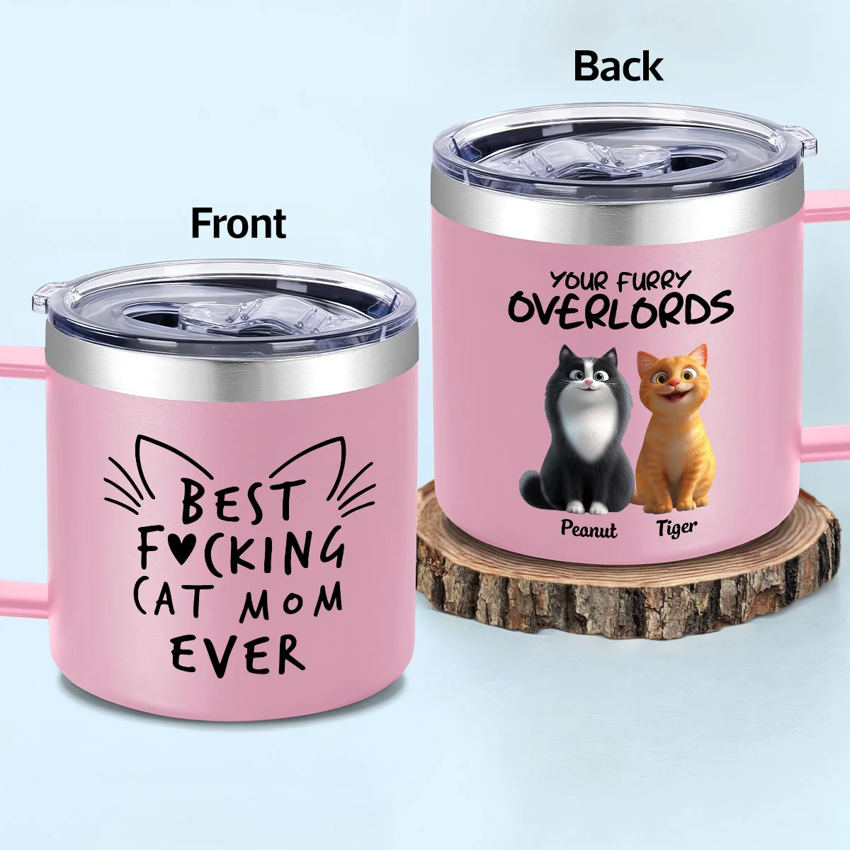 Best Fcking Cat Mom Ever Cartoon Cats - Personalized Stainless Steel Tumbler with Handle - Mother's Day Gift For Cat Lovers - Image 2