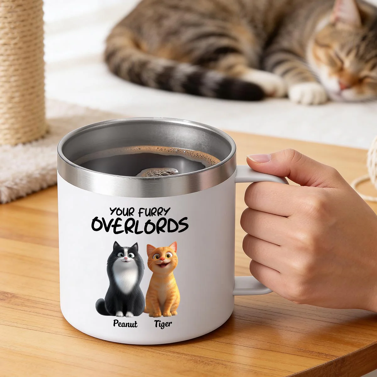 Best Fcking Cat Mom Ever Cartoon Cats - Personalized Stainless Steel Tumbler with Handle - Mother's Day Gift For Cat Lovers - Image 4