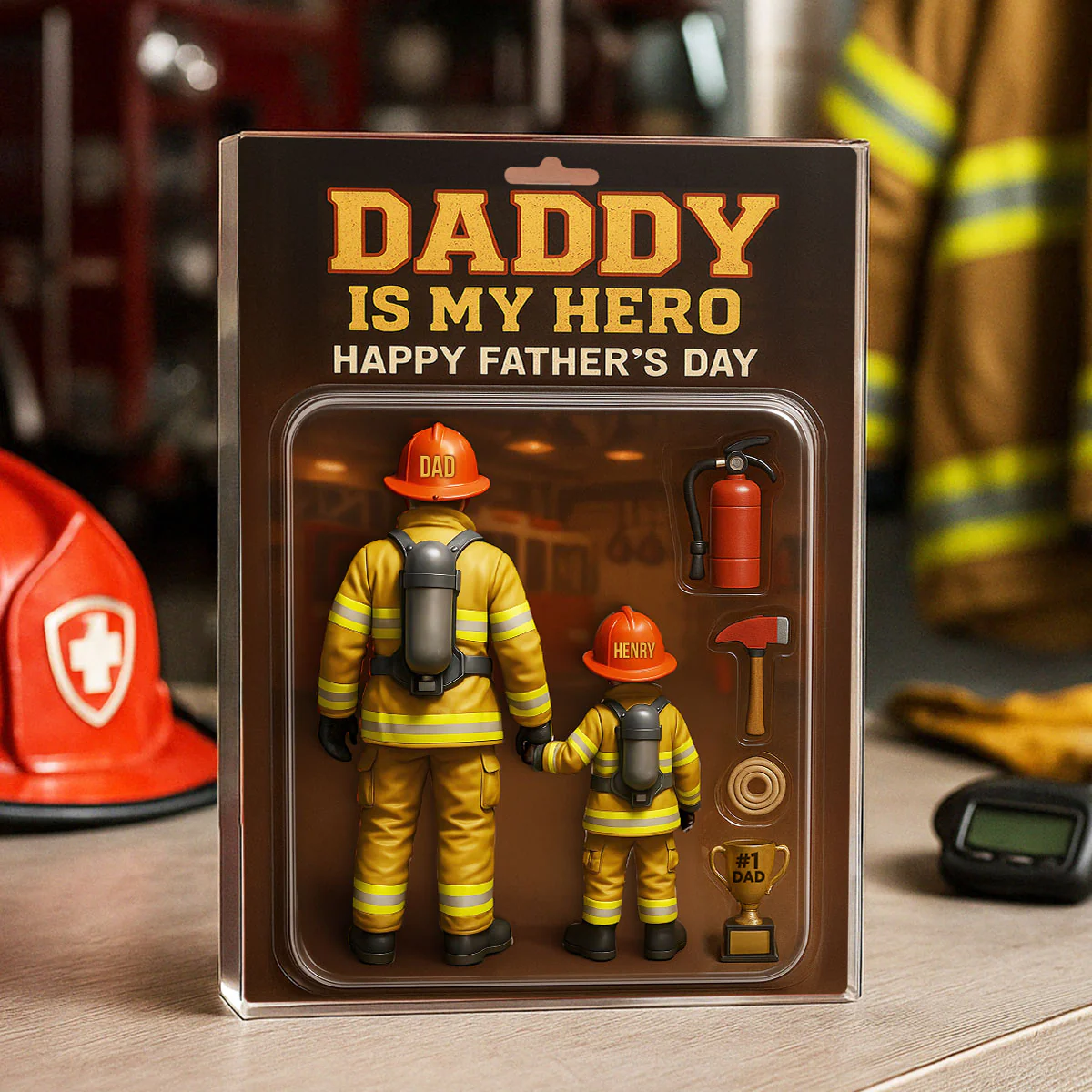 Best Firefighter' Dad Custom Figure Personalized Acrylic Block Plaque, Gift for Dad, Gift for Husband