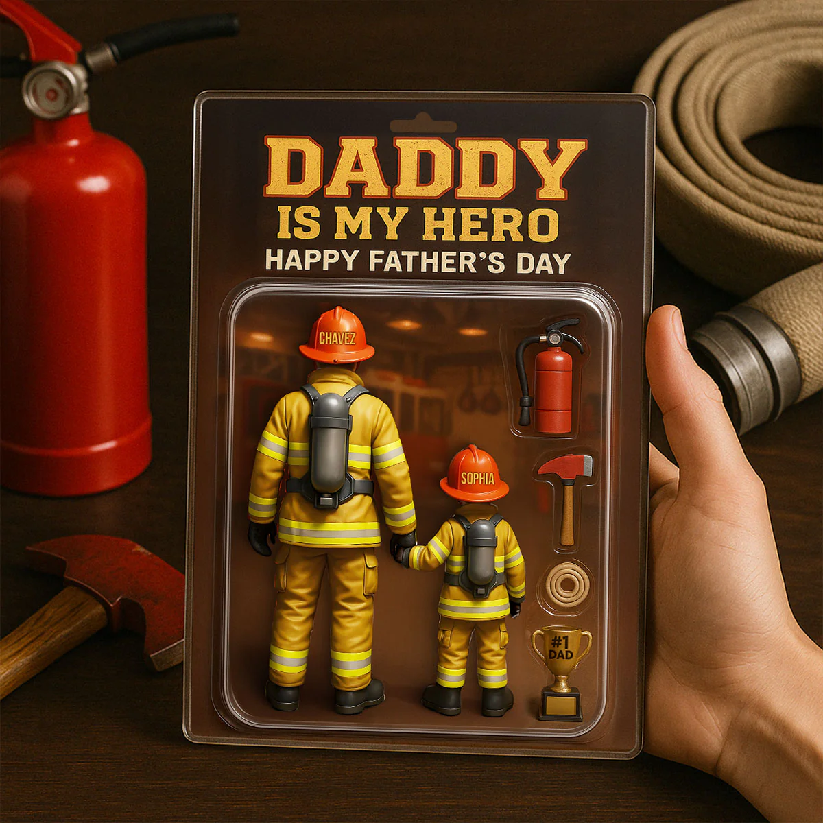 Best Firefighter' Dad Custom Figure Personalized Acrylic Block Plaque, Gift for Dad, Gift for Husband - Image 2