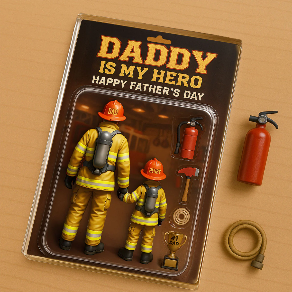 Best Firefighter' Dad Custom Figure Personalized Acrylic Block Plaque, Gift for Dad, Gift for Husband - Image 3