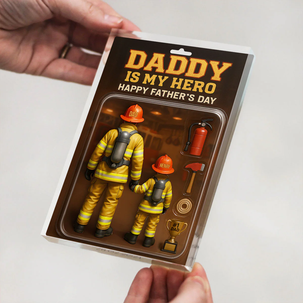 Best Firefighter' Dad Custom Figure Personalized Acrylic Block Plaque, Gift for Dad, Gift for Husband - Image 4