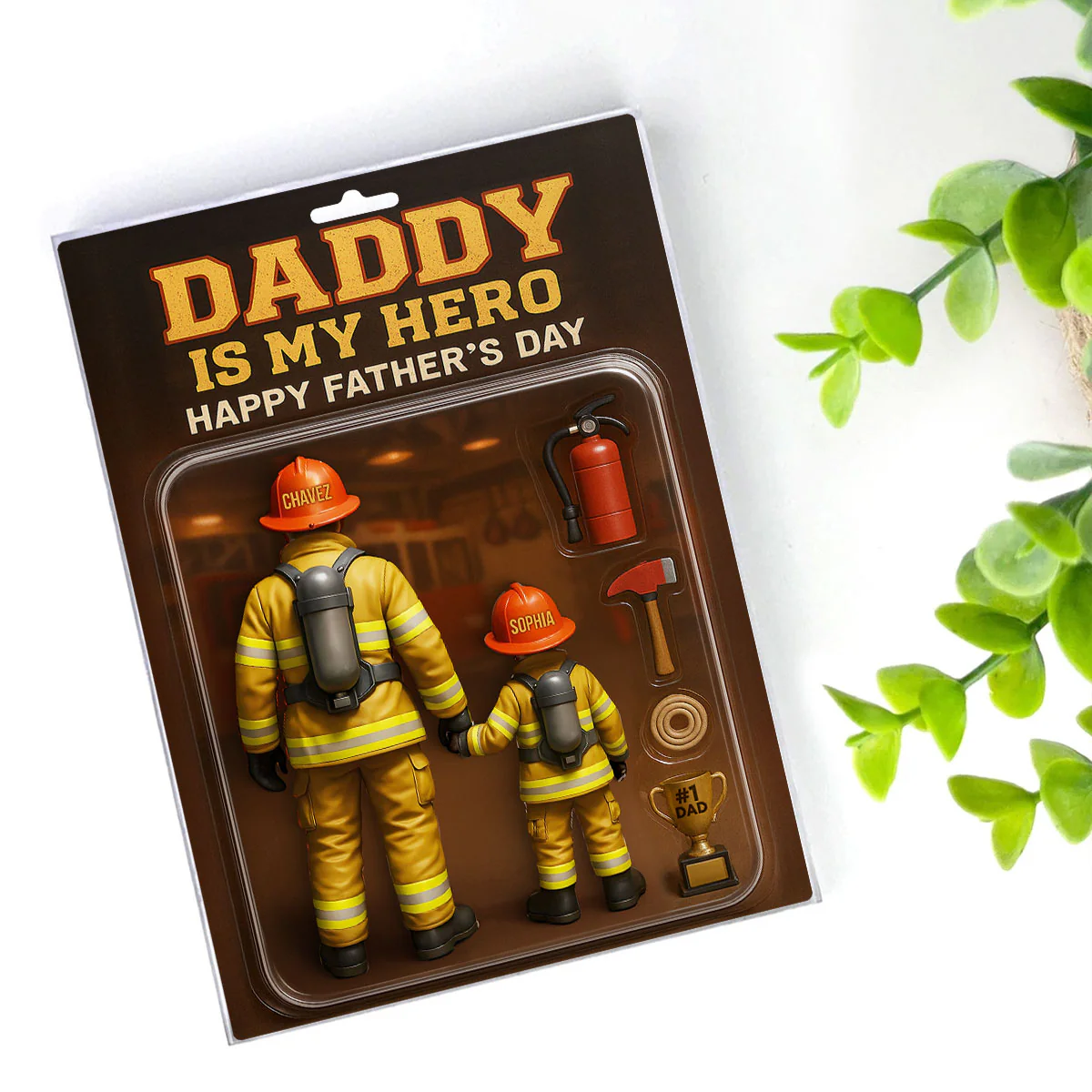 Best Firefighter' Dad Custom Figure Personalized Acrylic Block Plaque, Gift for Dad, Gift for Husband - Image 5