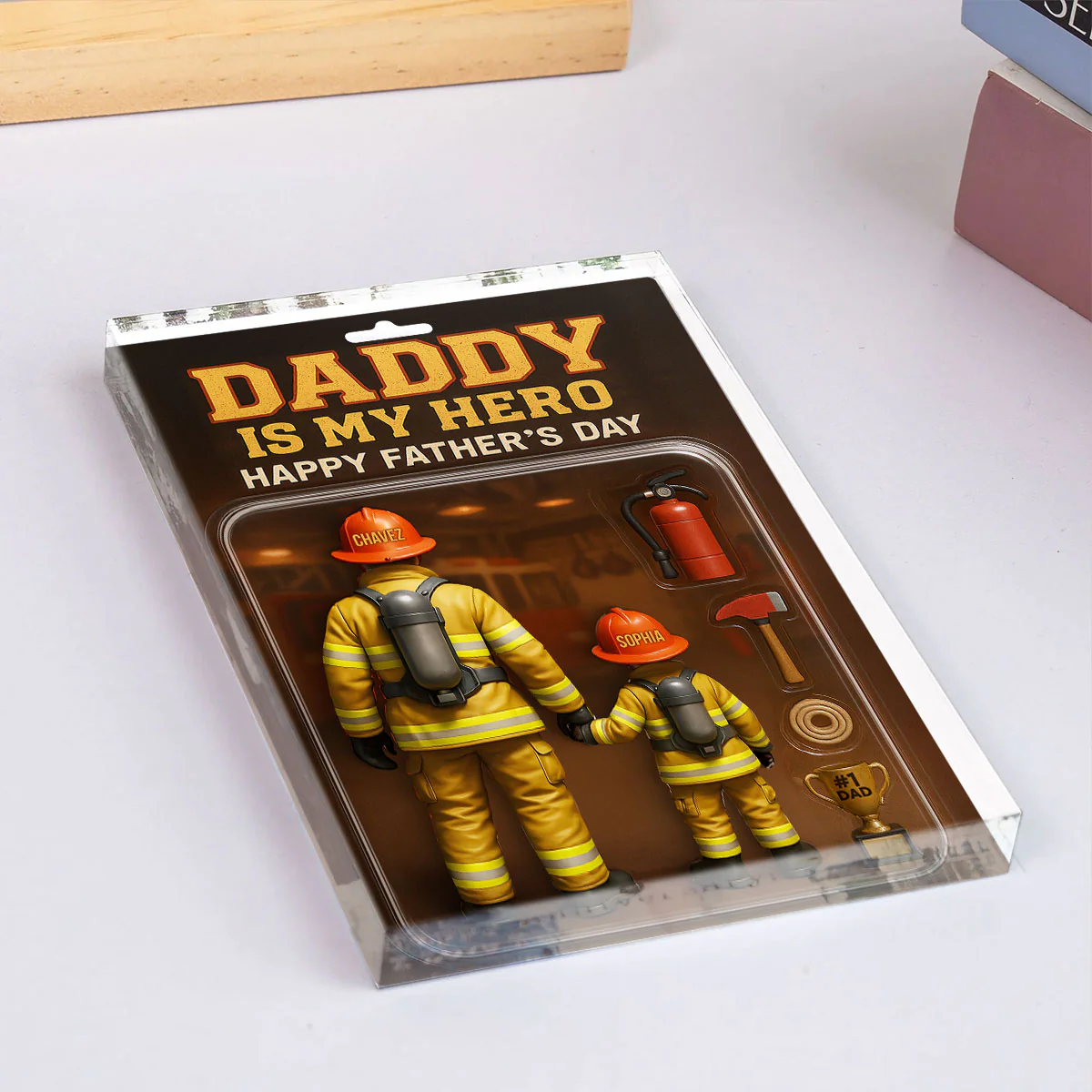 Best Firefighter' Dad Custom Figure Personalized Acrylic Block Plaque, Gift for Dad, Gift for Husband - Image 6