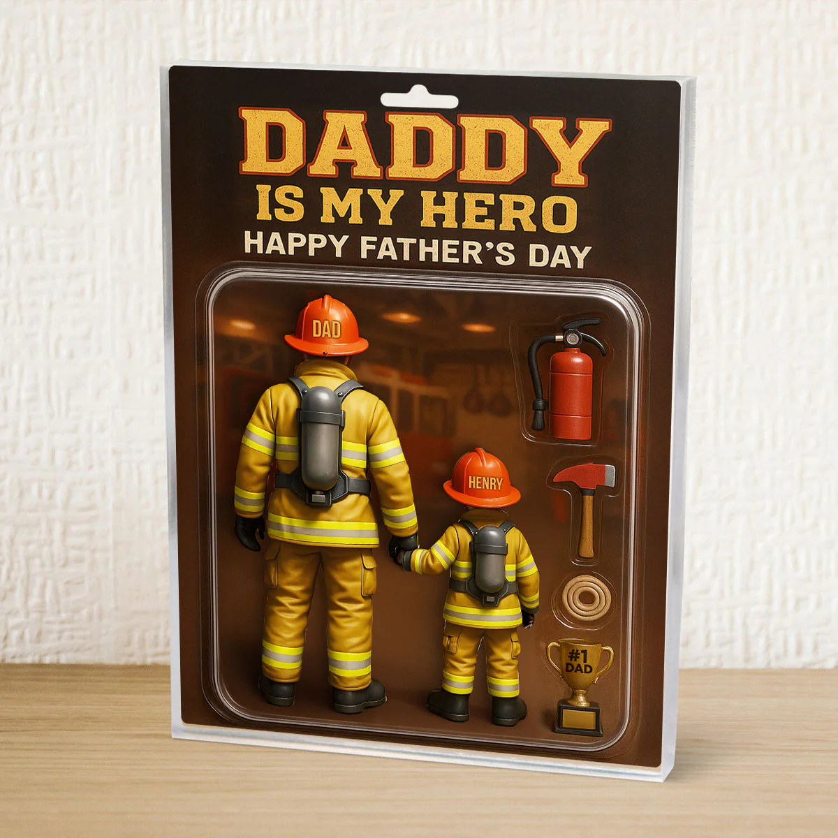 Best Firefighter' Dad Custom Figure Personalized Acrylic Block Plaque, Gift for Dad, Gift for Husband - Image 7