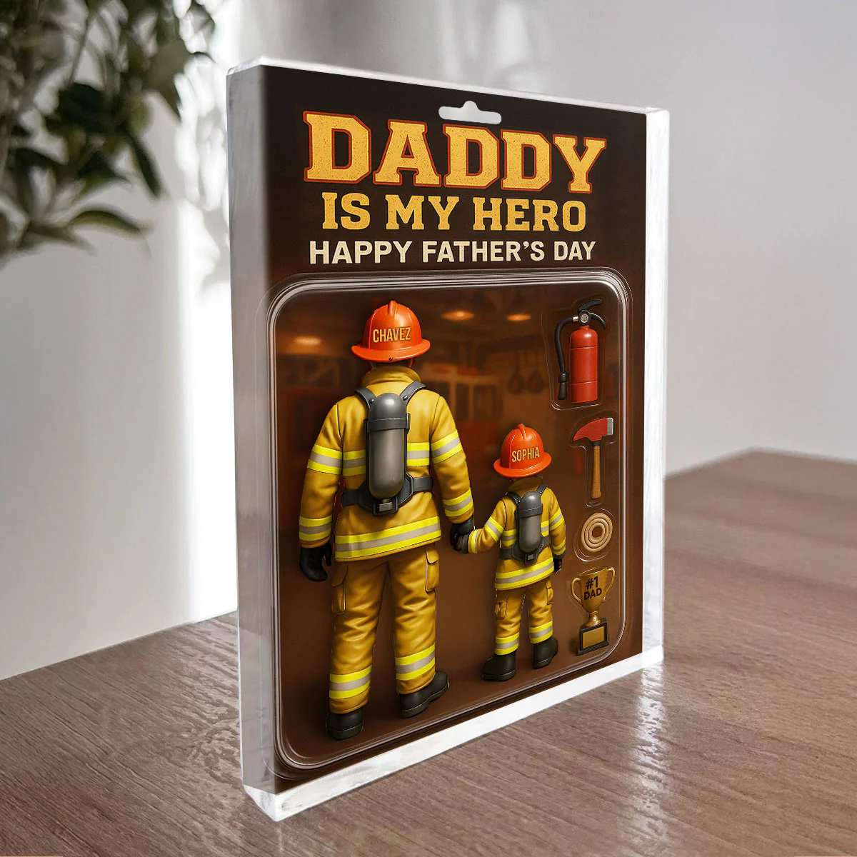 Best Firefighter' Dad Custom Figure Personalized Acrylic Block Plaque, Gift for Dad, Gift for Husband - Image 8