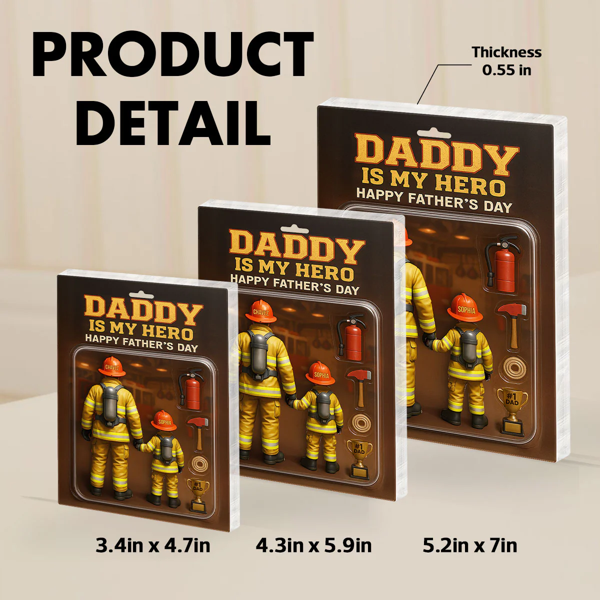 Best Firefighter' Dad Custom Figure Personalized Acrylic Block Plaque, Gift for Dad, Gift for Husband - Image 9