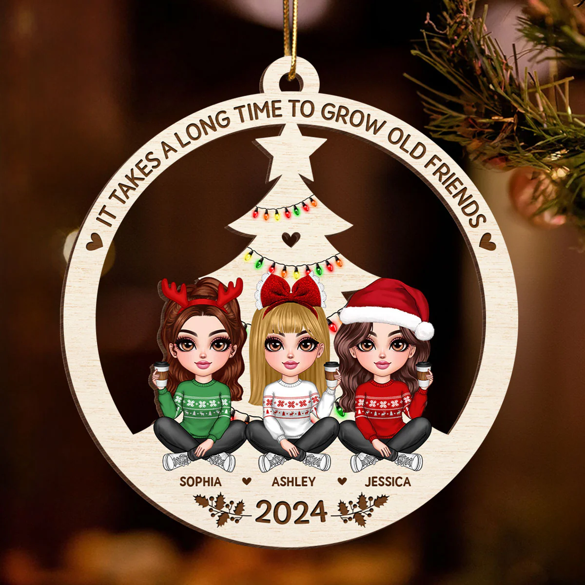 Best Friend Christmas Ornament 2024, It Takes A Long Time To Grow Old Friends Ornament, Best Friend Ornament, Besties Christmas Ornament - Image 2