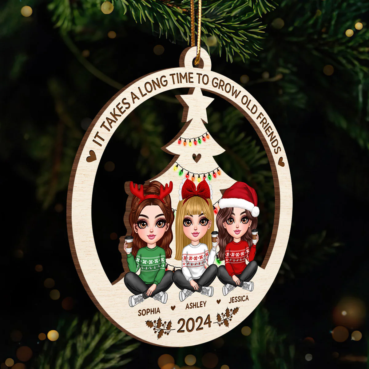 Best Friend Christmas Ornament 2024, It Takes A Long Time To Grow Old Friends Ornament, Best Friend Ornament, Besties Christmas Ornament - Image 3