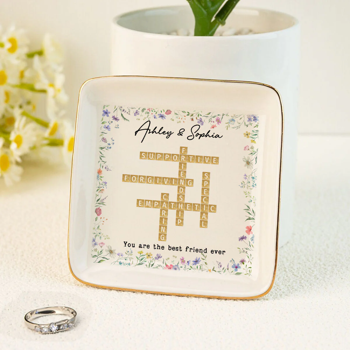 Best Friend Sister Ever Crossword Art - Created In A Moment Personalized Jewelry Dish , Birthday Gift for Bestie, Wedding Bridesmaid Gift - Image 2