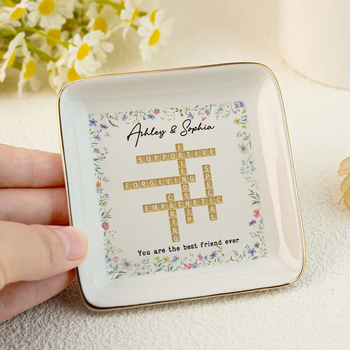 Best Friend Sister Ever Crossword Art - Created In A Moment Personalized Jewelry Dish , Birthday Gift for Bestie, Wedding Bridesmaid Gift - Image 3