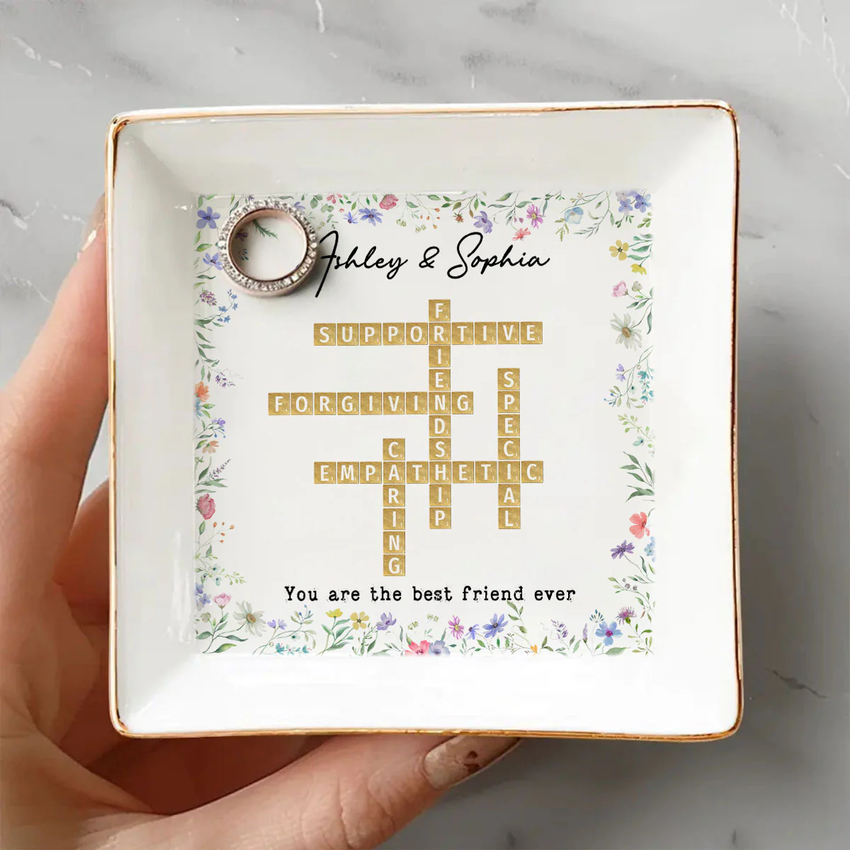 Best Friend Sister Ever Crossword Art - Created In A Moment Personalized Jewelry Dish , Birthday Gift for Bestie, Wedding Bridesmaid Gift - Image 4