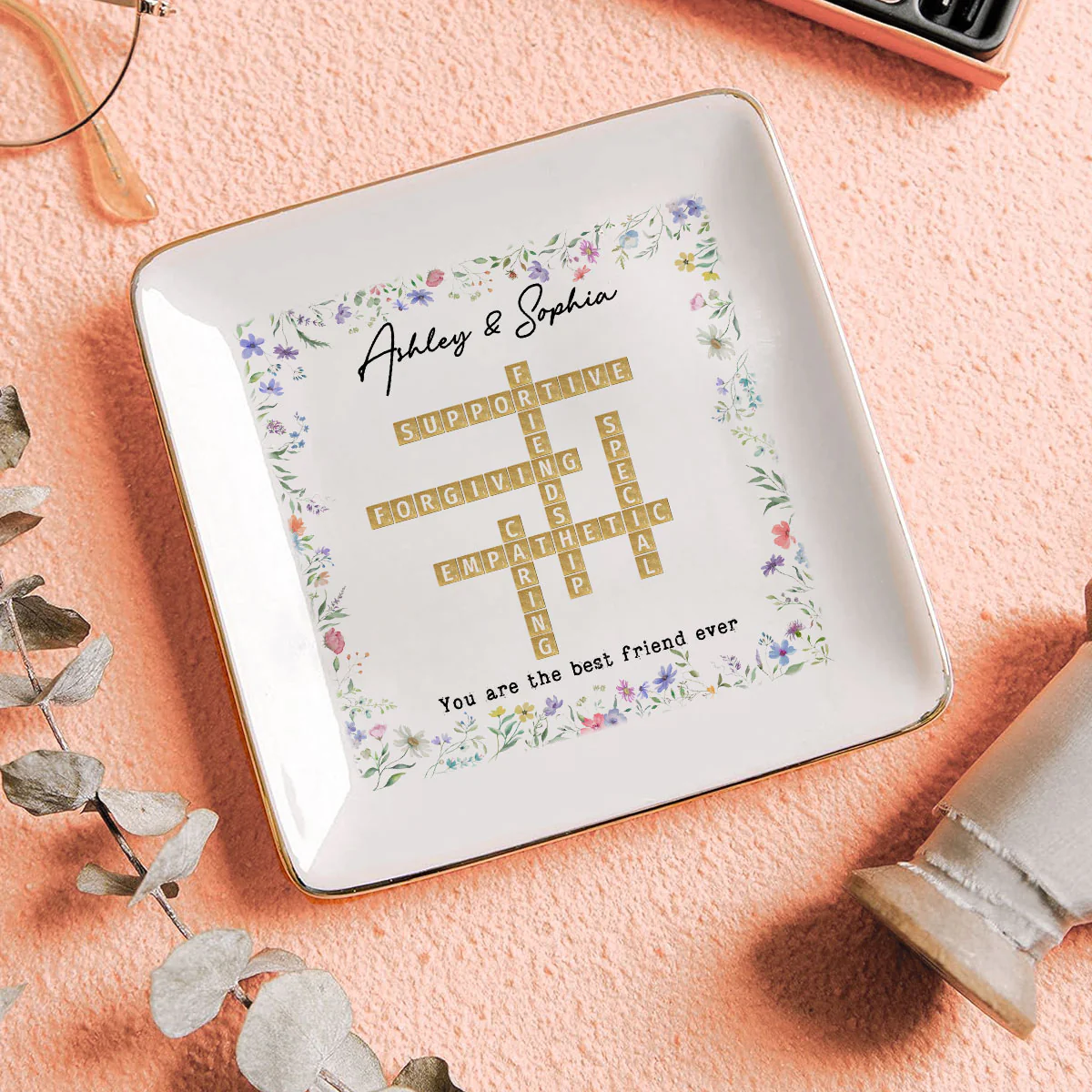Best Friend Sister Ever Crossword Art - Created In A Moment Personalized Jewelry Dish , Birthday Gift for Bestie, Wedding Bridesmaid Gift - Image 5