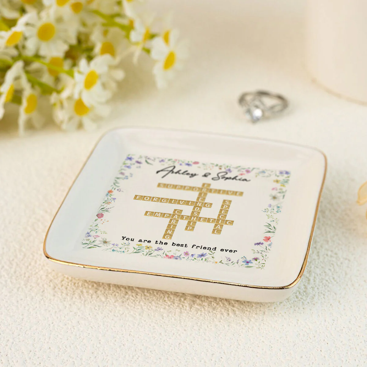 Best Friend Sister Ever Crossword Art - Created In A Moment Personalized Jewelry Dish , Birthday Gift for Bestie, Wedding Bridesmaid Gift - Image 6