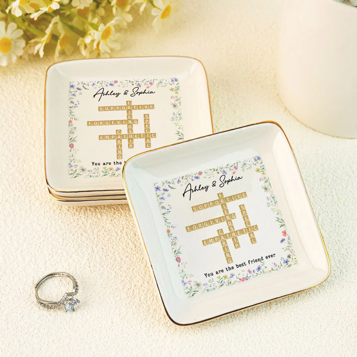 Best Friend Sister Ever Crossword Art - Created In A Moment Personalized Jewelry Dish , Birthday Gift for Bestie, Wedding Bridesmaid Gift - Image 7