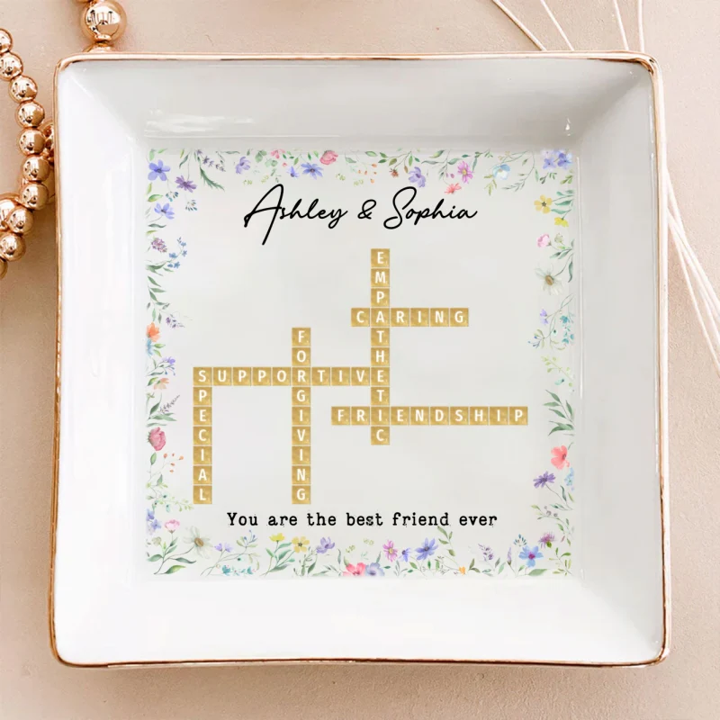 Best Friend Sister Ever Crossword Art - Created In A Moment Personalized Jewelry Dish , Birthday Gift for Bestie, Wedding Bridesmaid Gift - Image 9