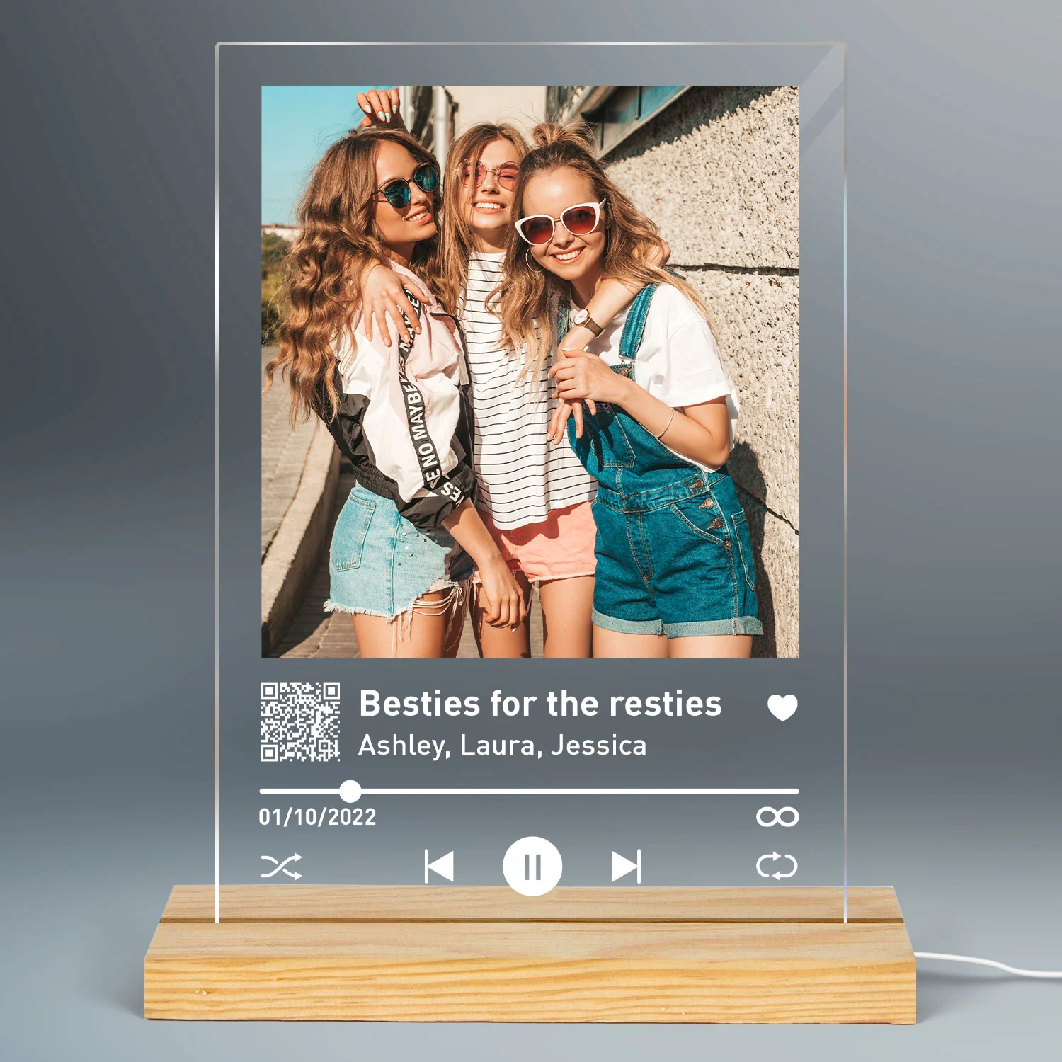 Best Friend Sisters Birthday Gifts for her Personalized LED Night Light, Song Plaque Art Custom Album Cover Plaque, Gifts for Girlfriend, Friendship Sibling Gift, Scannable QR Code - Image 2