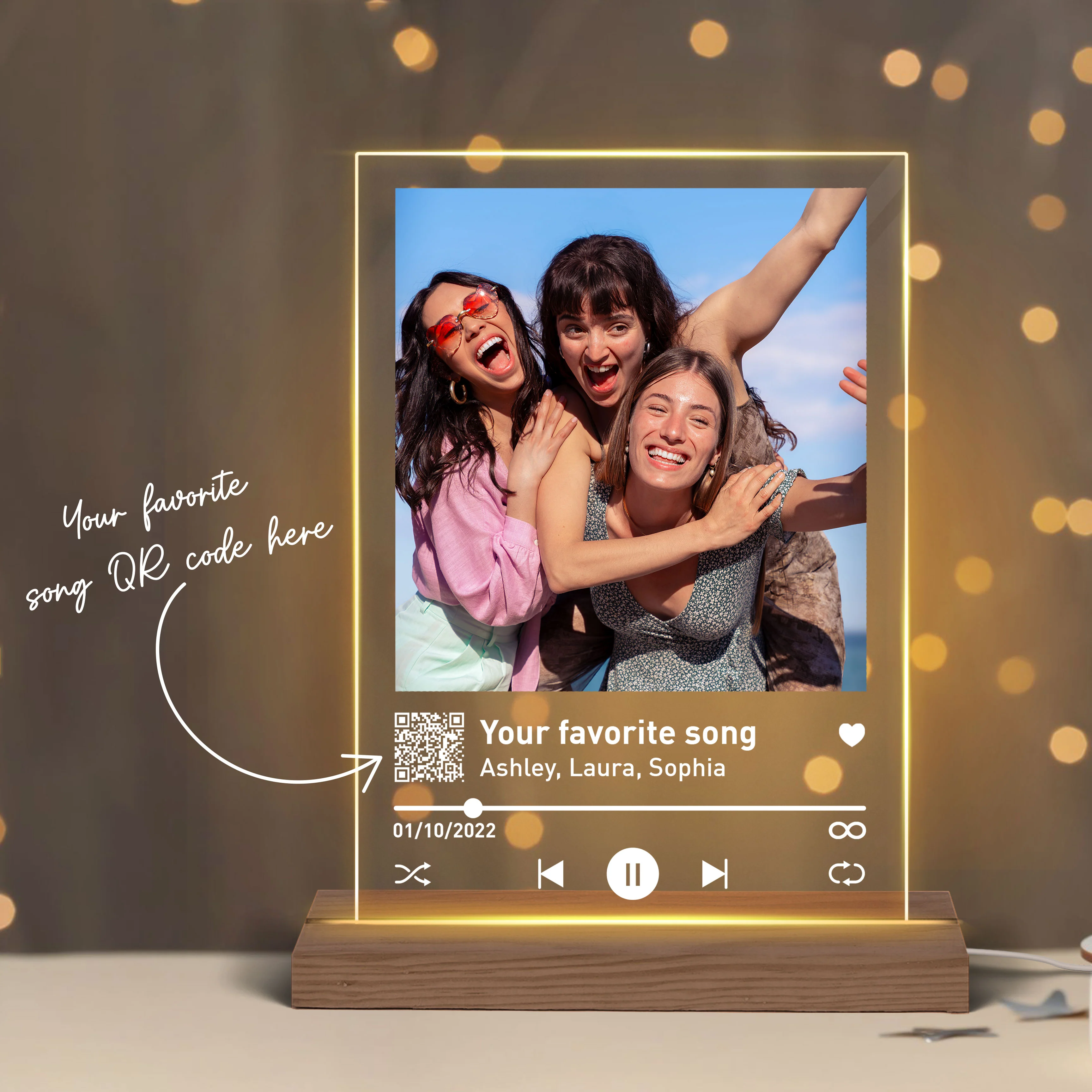 Best Friend Sisters Birthday Gifts for her Personalized LED Night Light, Song Plaque Art Custom Album Cover Plaque, Gifts for Girlfriend, Friendship Sibling Gift, Scannable QR Code - Image 3