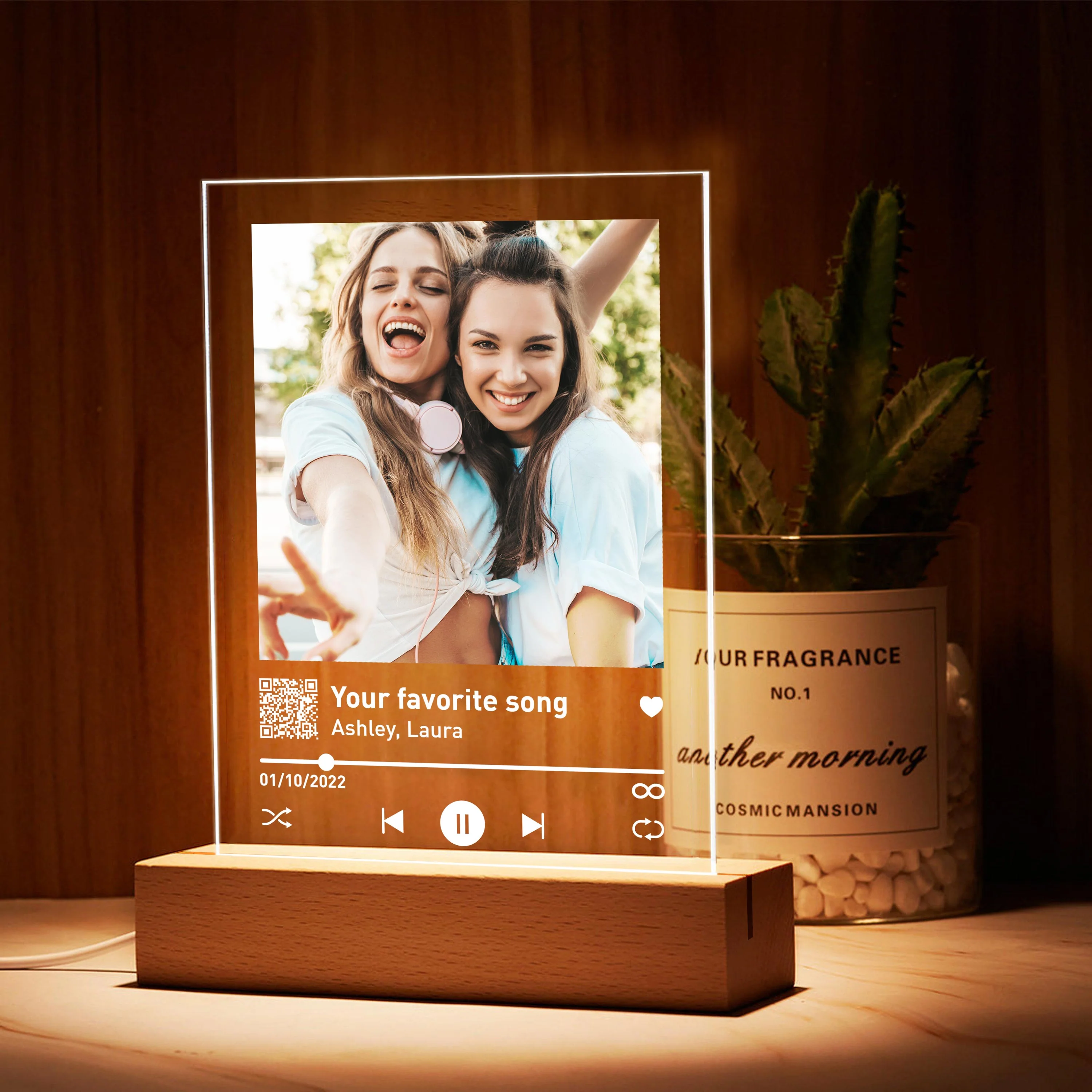 Best Friend Sisters Birthday Gifts for her Personalized LED Night Light, Song Plaque Art Custom Album Cover Plaque, Gifts for Girlfriend, Friendship Sibling Gift, Scannable QR Code - Image 4