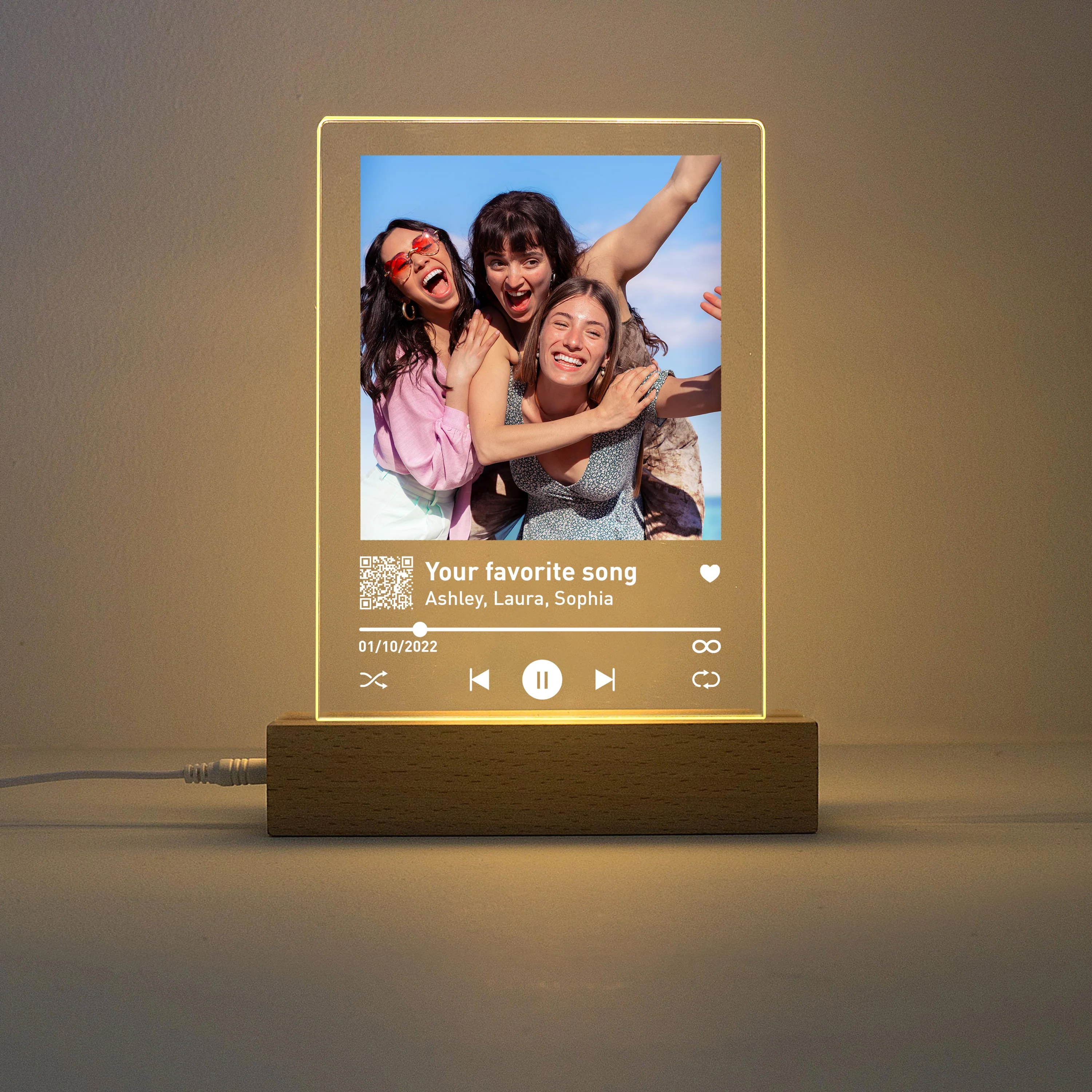 Best Friend Sisters Birthday Gifts for her Personalized LED Night Light, Song Plaque Art Custom Album Cover Plaque, Gifts for Girlfriend, Friendship Sibling Gift, Scannable QR Code - Image 5