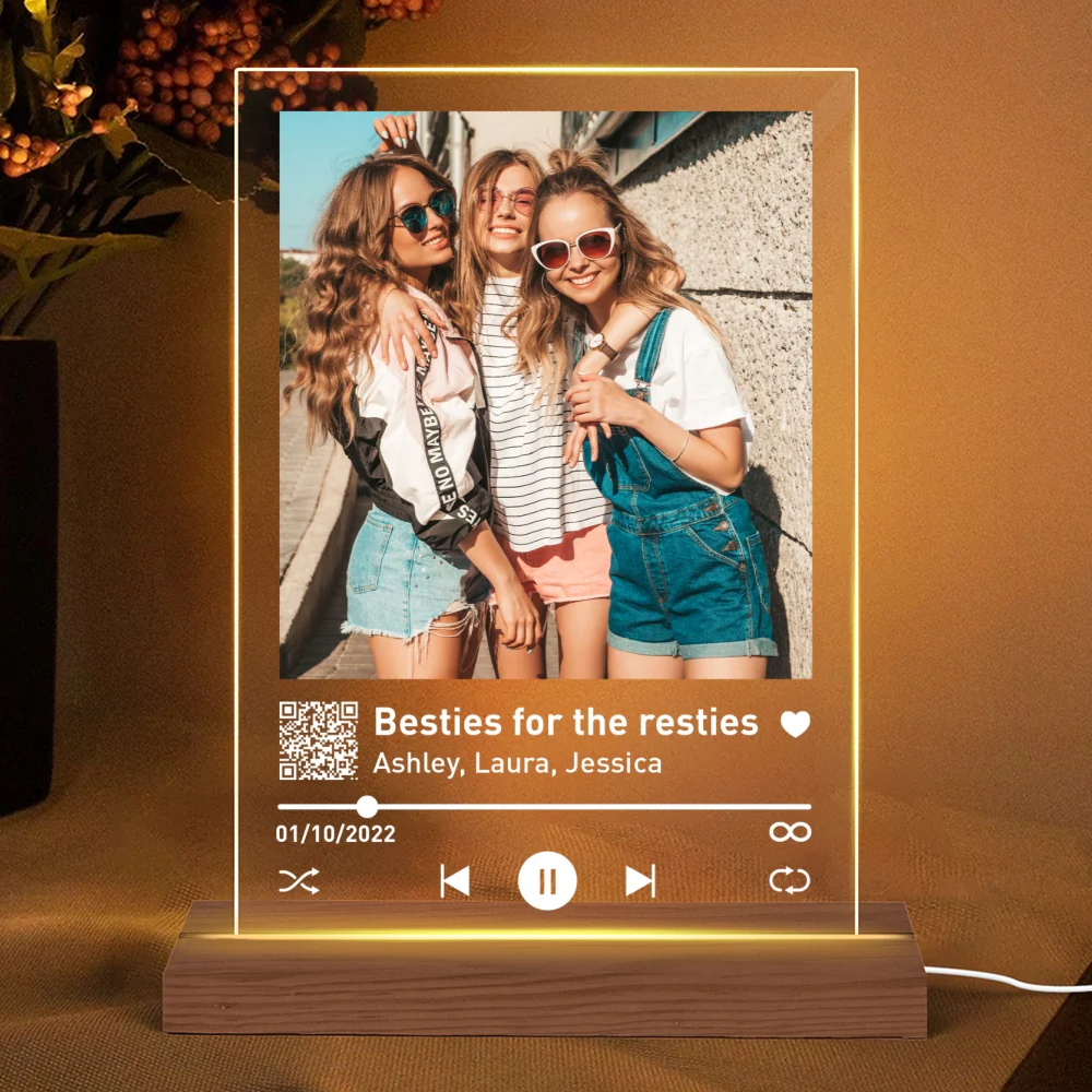 Best Friend Sisters Birthday Gifts for her Personalized LED Night Light, Song Plaque Art Custom Album Cover Plaque, Gifts for Girlfriend, Friendship Sibling Gift, Scannable QR Code - Image 7