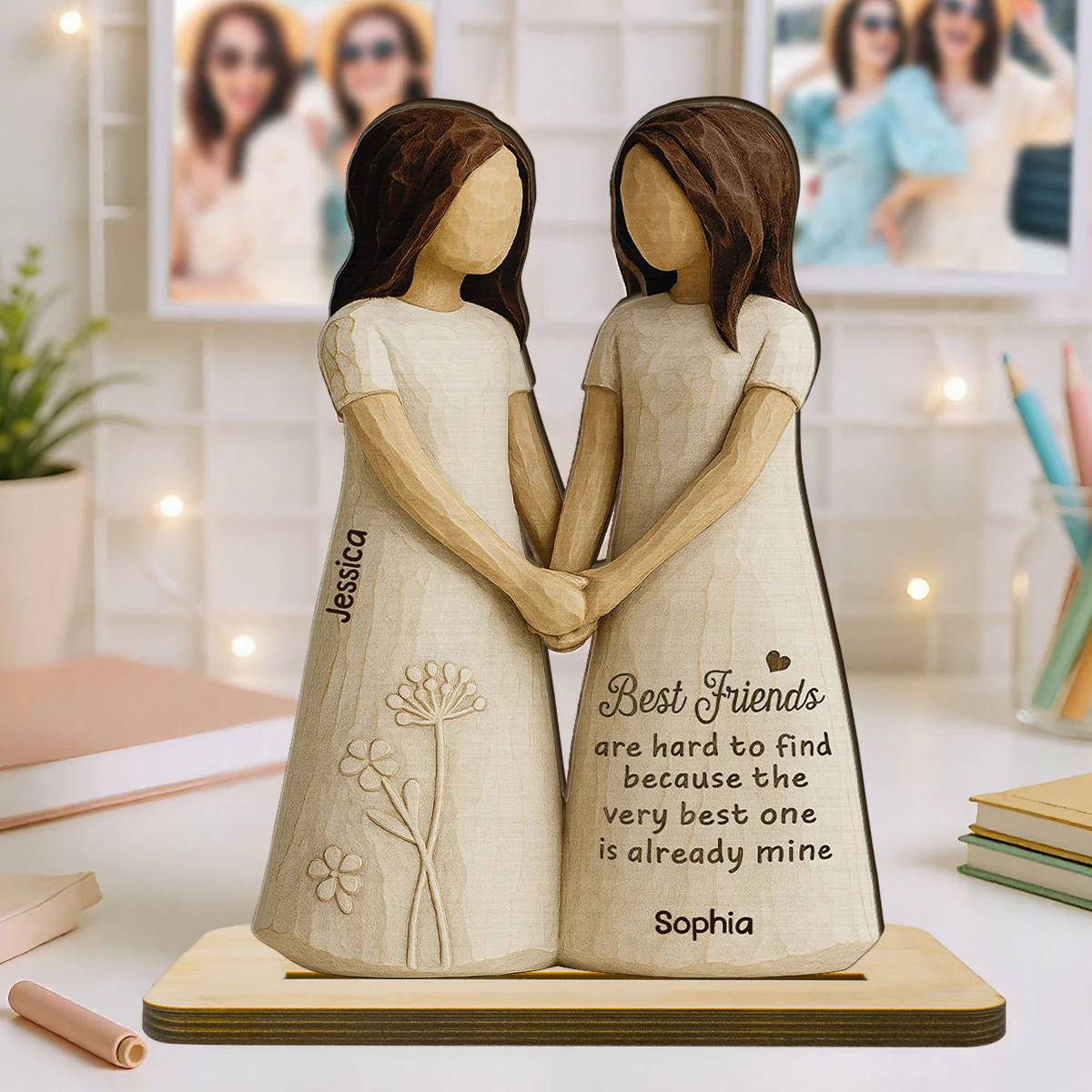 Best Friends Are Hard To Find 3D Effect - Personalized 2-Layered Wooden Plaque - Gift for Besties, Best Friends - Image 3