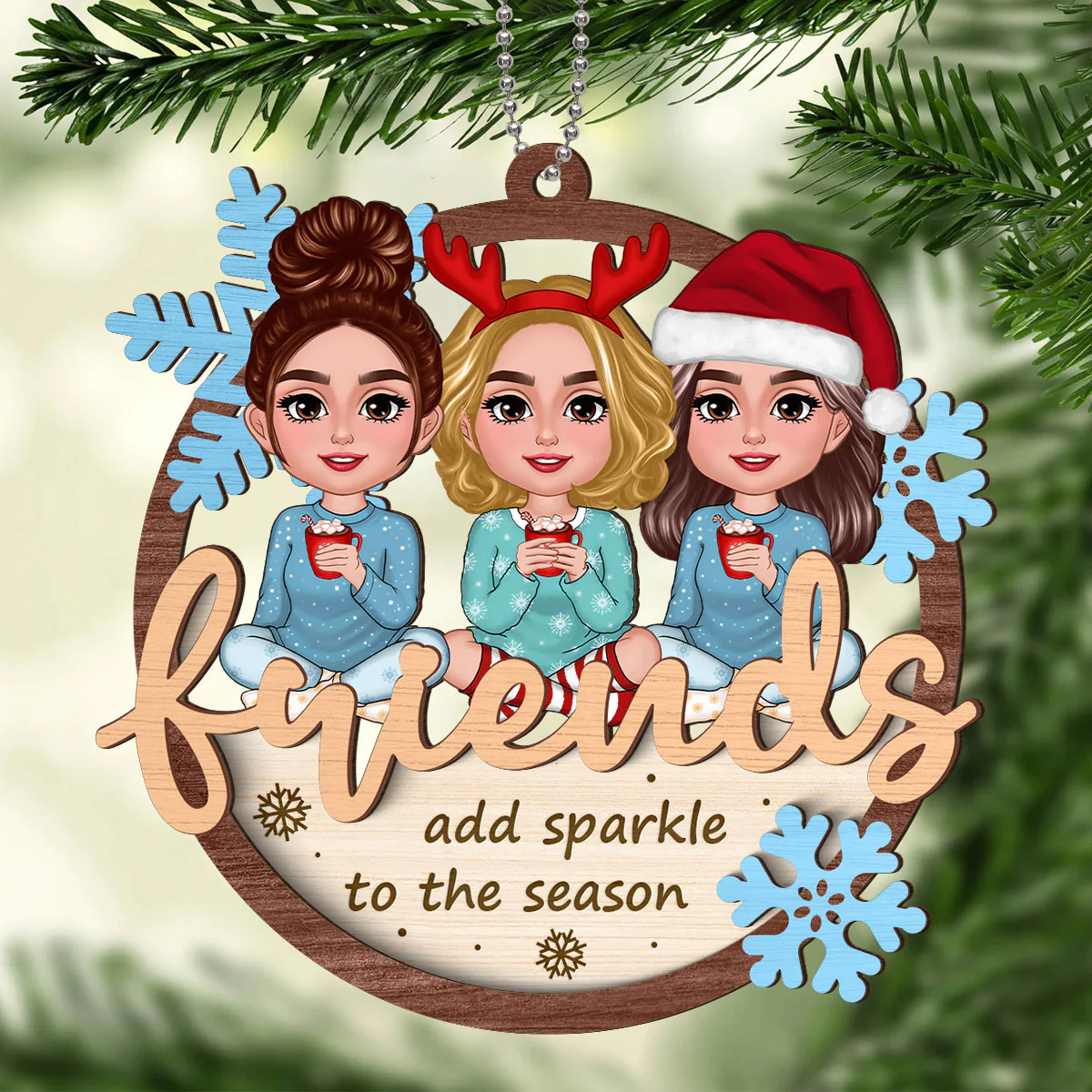 Best Friends Are Snowflake Personalized 2-Layer Wooden Ornament - Image 2