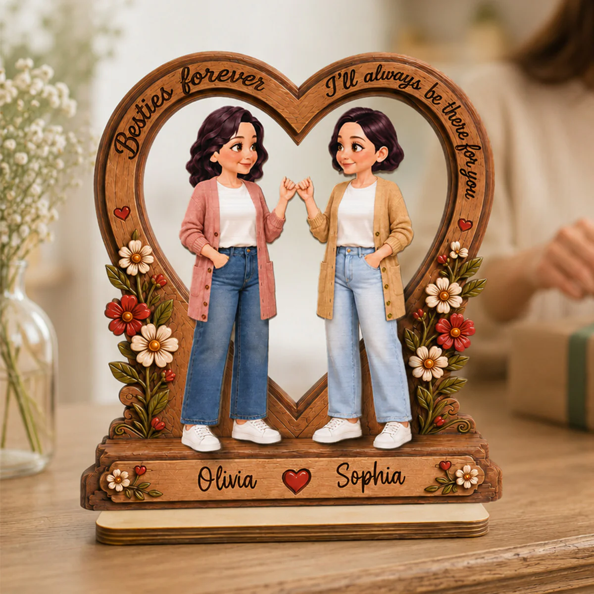 Best Friends Are The Family We Choose Pinky Promise Besties 2D Flat - Personalized 2-Layered Wooden Plaque - Birthday Gift, Friendship Gift for Best Friends - Image 6