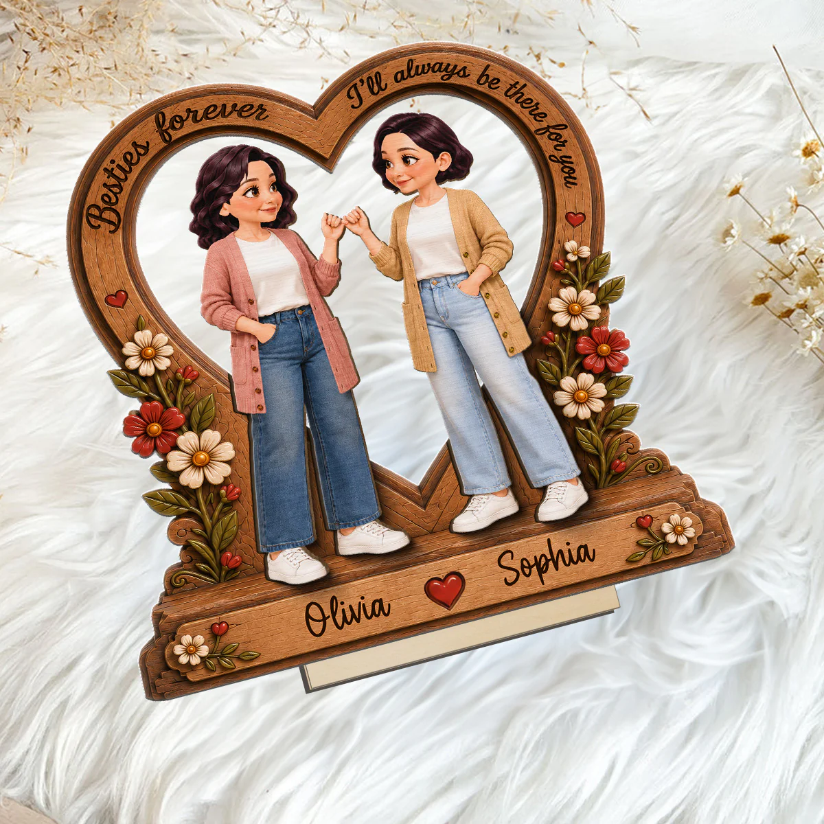 Best Friends Are The Family We Choose Pinky Promise Besties 2D Flat - Personalized 2-Layered Wooden Plaque - Birthday Gift, Friendship Gift for Best Friends - Image 8