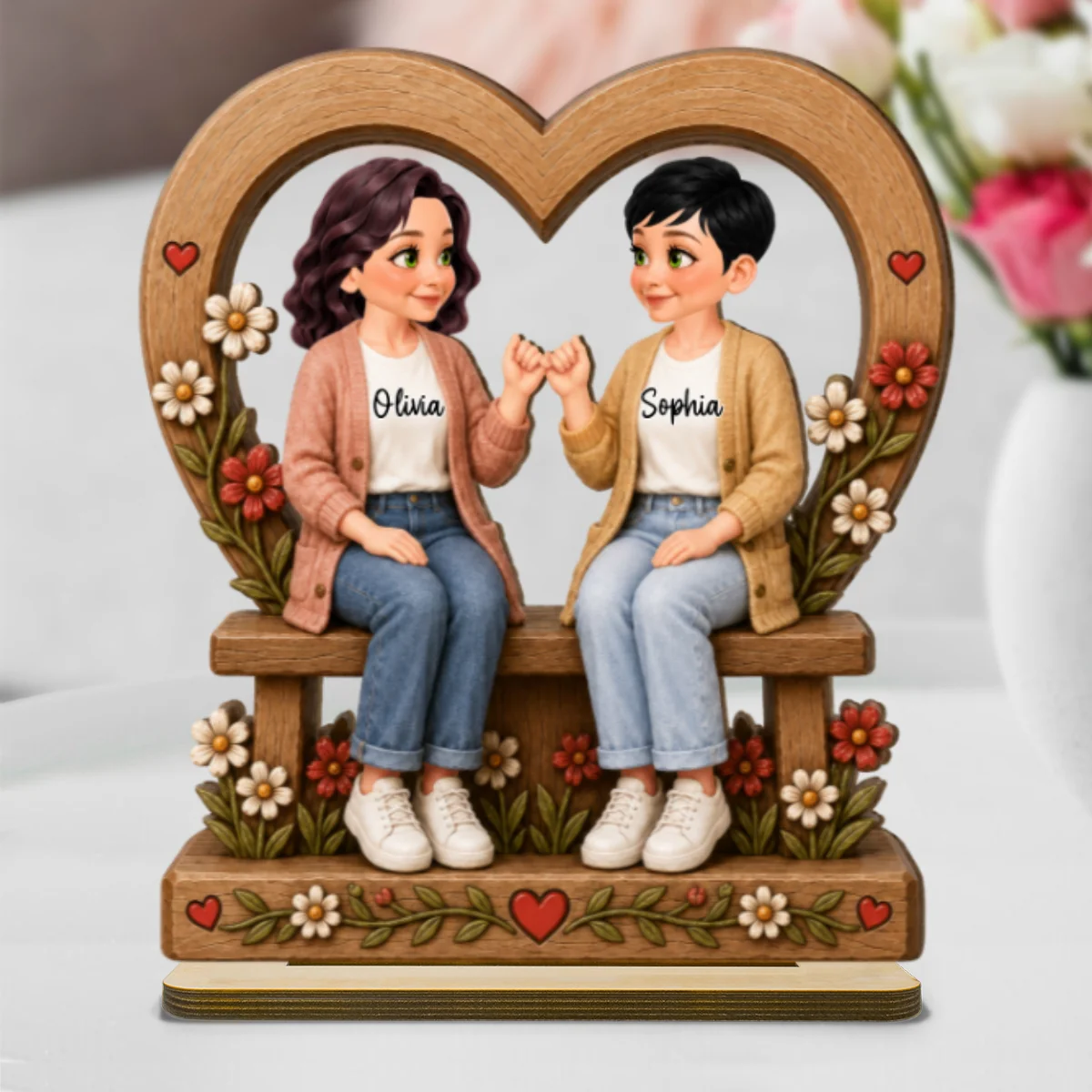 Best Friends Are The Family We Choose Pinky Promise Besties Sitting 2D Flat - Personalized 2-Layered Wooden Plaque - Birthday Gift, Friendship Gift for Best Friends - Image 8