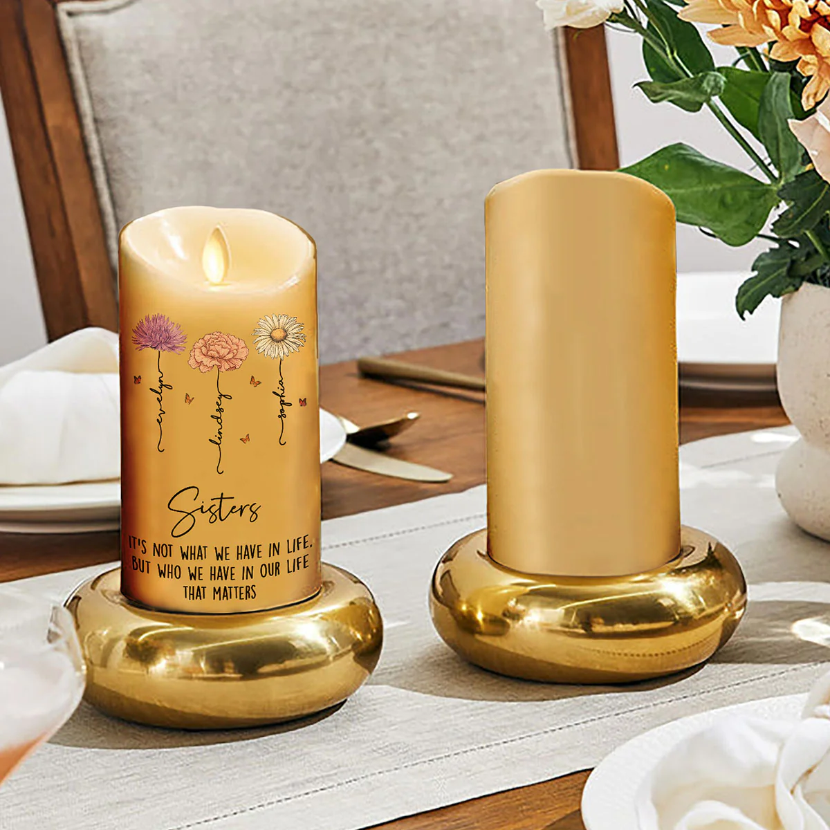 Best Friends Besties Birth Month Flower Personalized LED Candle - Image 6