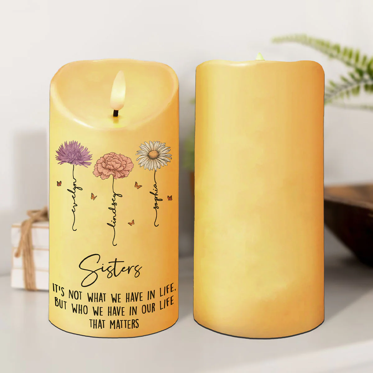 Best Friends Besties Birth Month Flower Personalized LED Candle - Image 7
