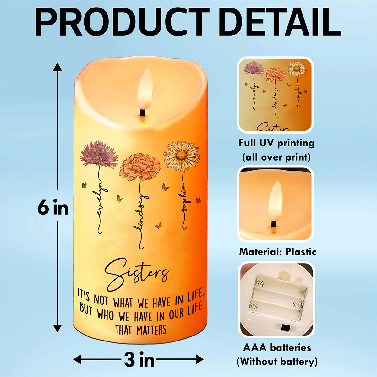 Best Friends Besties Birth Month Flower Personalized LED Candle - Image 8