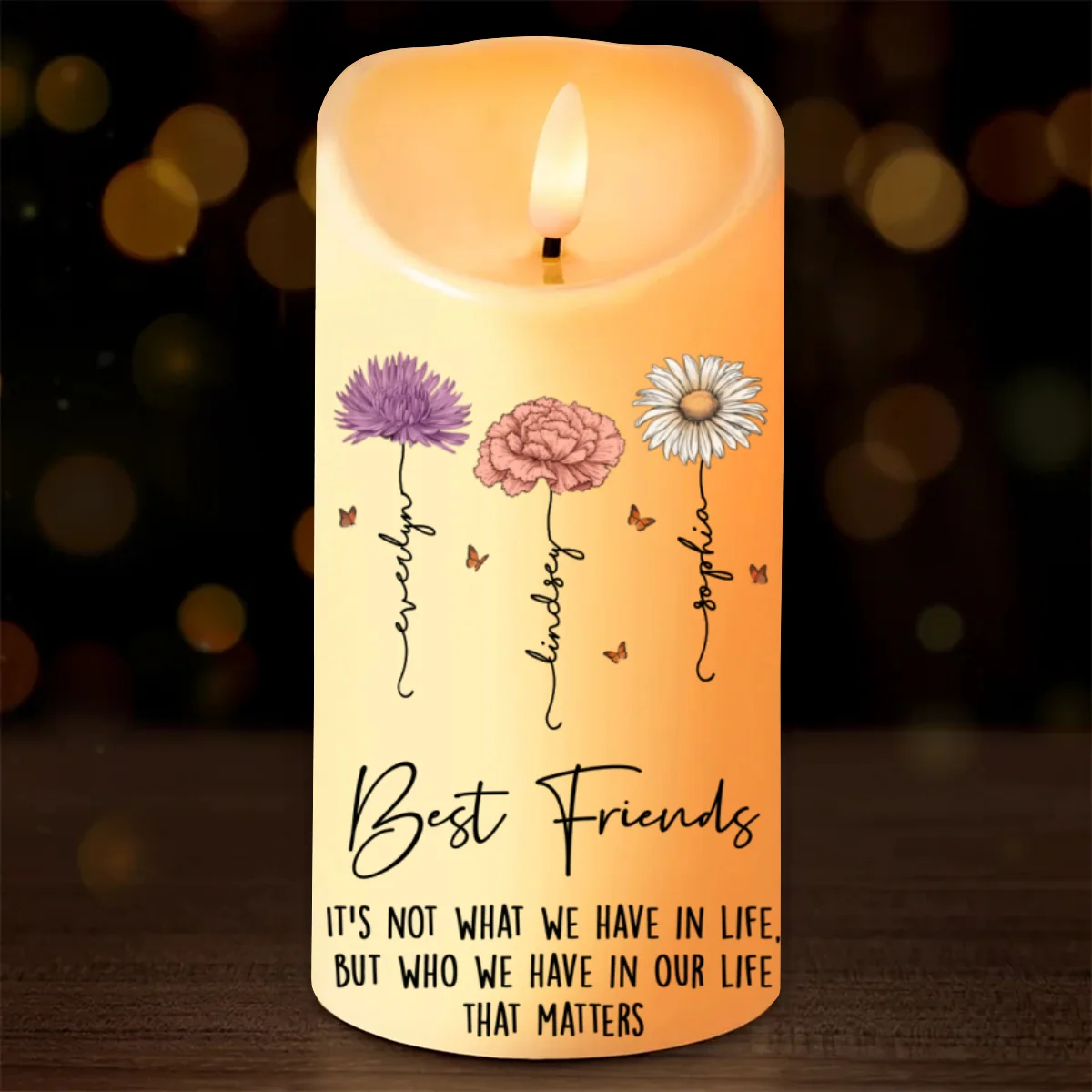 Best Friends Besties Birth Month Flower Personalized LED Candle - Image 9