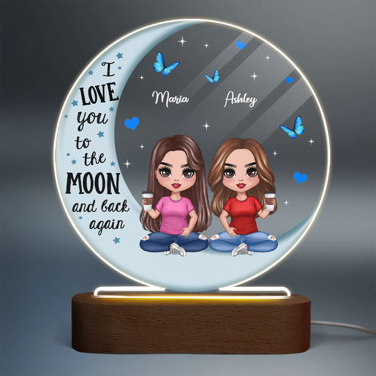 Best Friends Besties Blue Moon Personalized Circle LED Night Light Acrylic LED Lamp - Image 2