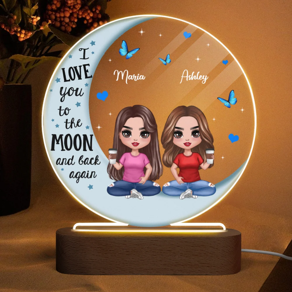 Best Friends Besties Blue Moon Personalized Circle LED Night Light Acrylic LED Lamp - Image 4