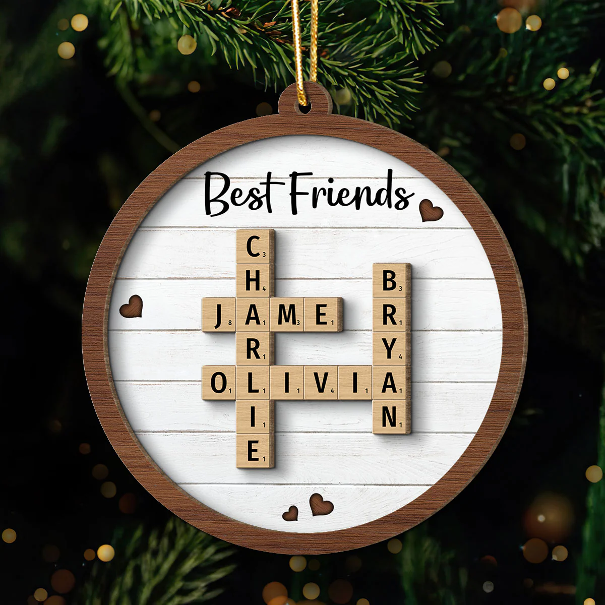 Best Friends Crossword Puzzle Art Personalized 2-Layer Wooden Ornament, Christmas Gift For Best Friends, Besties