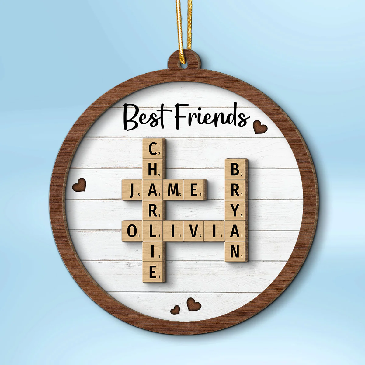 Best Friends Crossword Puzzle Art Personalized 2-Layer Wooden Ornament, Christmas Gift For Best Friends, Besties - Image 2