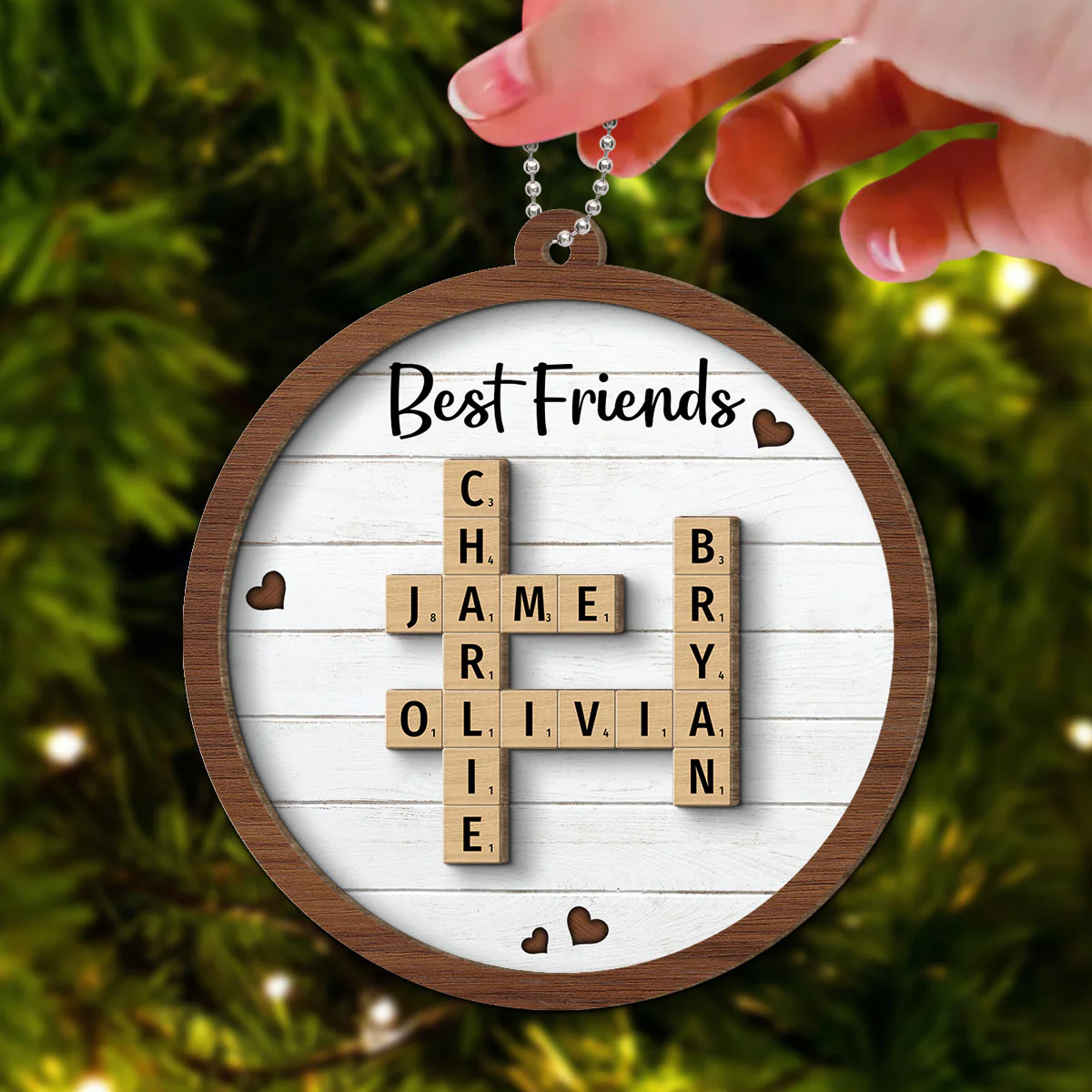 Best Friends Crossword Puzzle Art Personalized 2-Layer Wooden Ornament, Christmas Gift For Best Friends, Besties - Image 3