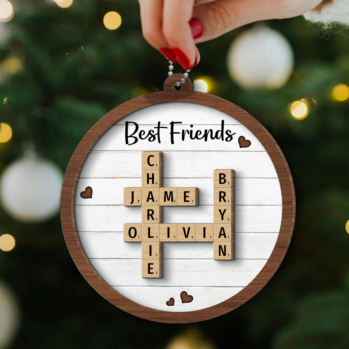 Best Friends Crossword Puzzle Art Personalized 2-Layer Wooden Ornament, Christmas Gift For Best Friends, Besties - Image 4