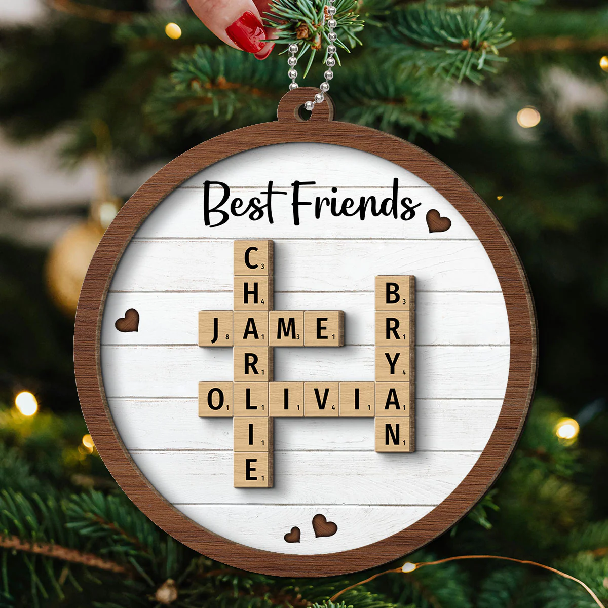 Best Friends Crossword Puzzle Art Personalized 2-Layer Wooden Ornament, Christmas Gift For Best Friends, Besties - Image 5