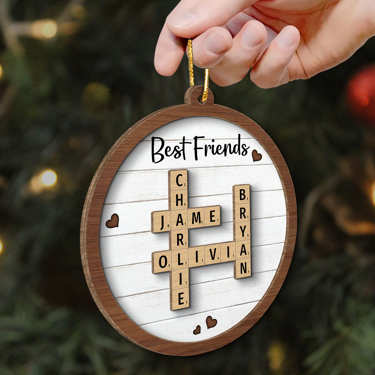 Best Friends Crossword Puzzle Art Personalized 2-Layer Wooden Ornament, Christmas Gift For Best Friends, Besties - Image 6