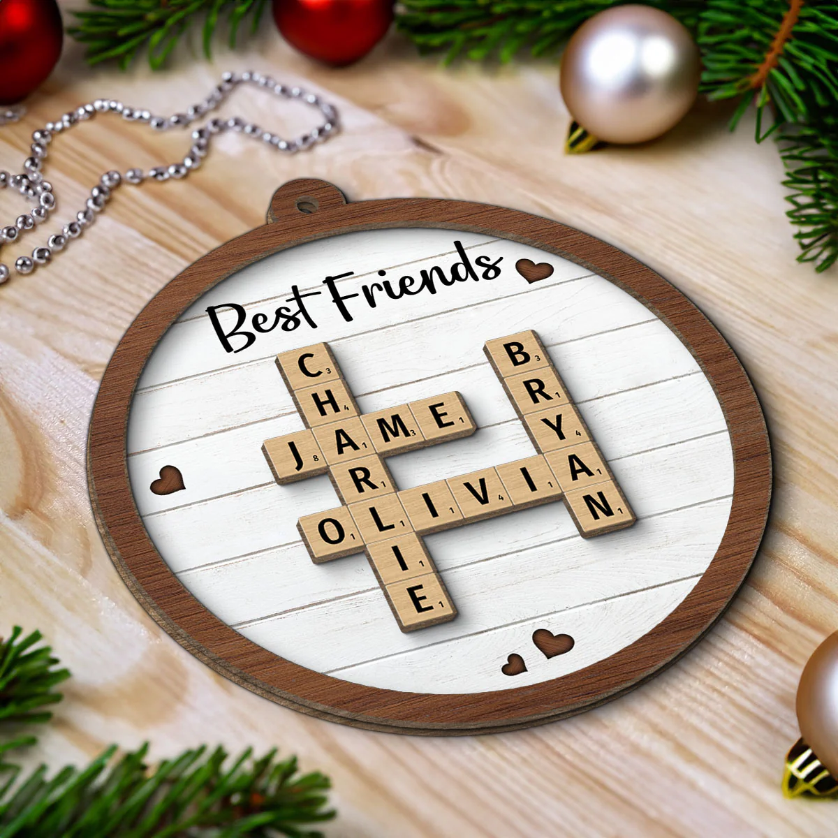 Best Friends Crossword Puzzle Art Personalized 2-Layer Wooden Ornament, Christmas Gift For Best Friends, Besties - Image 7