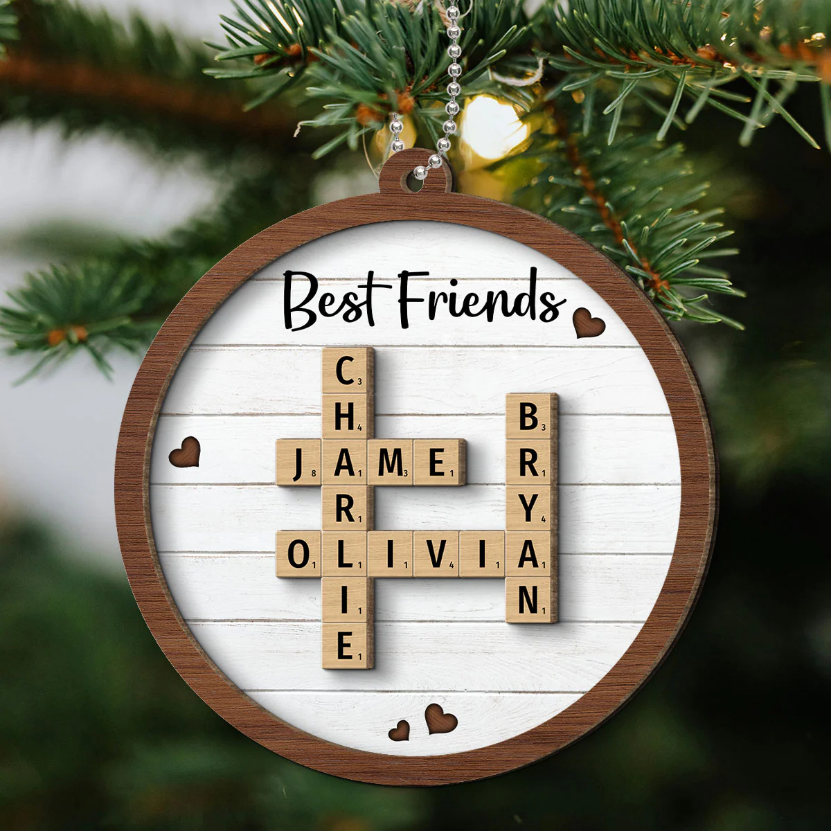 Best Friends Crossword Puzzle Art Personalized 2-Layer Wooden Ornament, Christmas Gift For Best Friends, Besties - Image 8