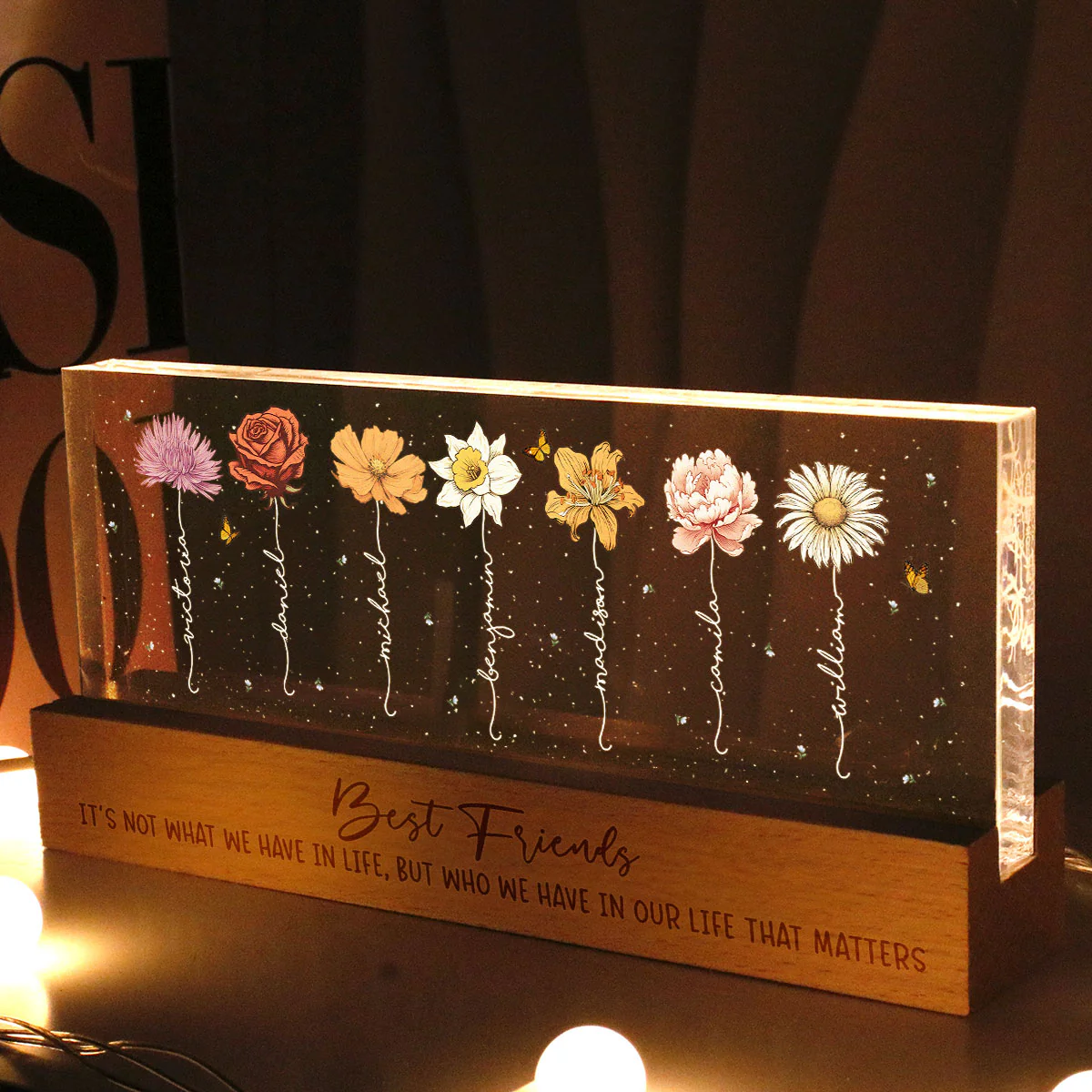 Best Friends It's Who We Have In Life That Matters Birthmonth Flower Personalized LED Night Light, Best Friend Christmas Gifts