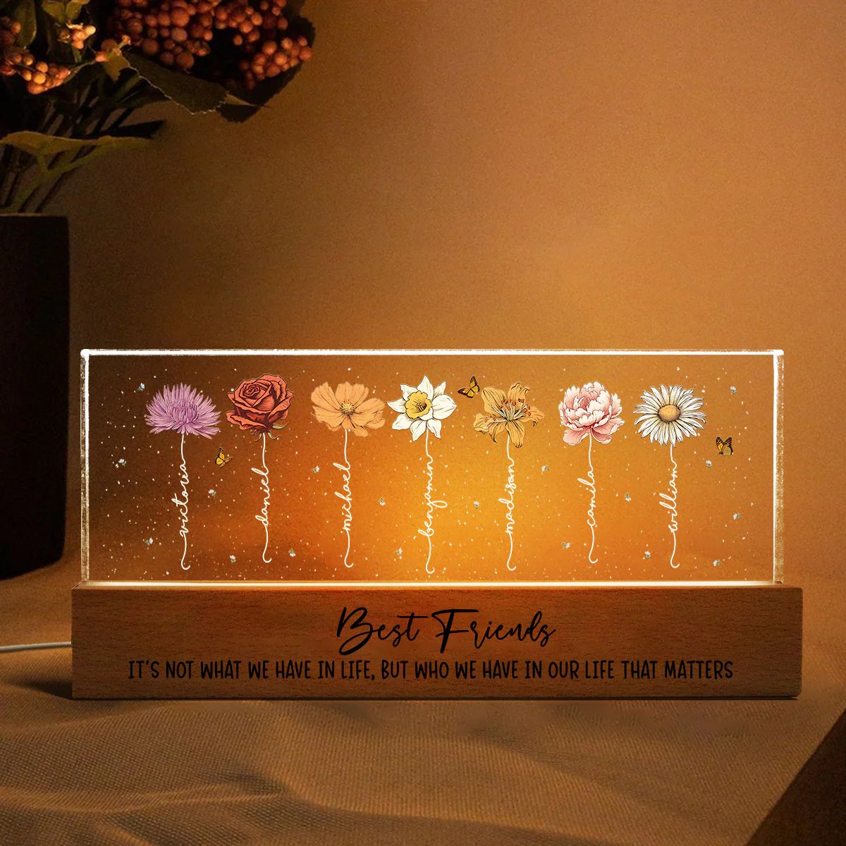 Best Friends It's Who We Have In Life That Matters Birthmonth Flower Personalized LED Night Light, Best Friend Christmas Gifts - Image 2