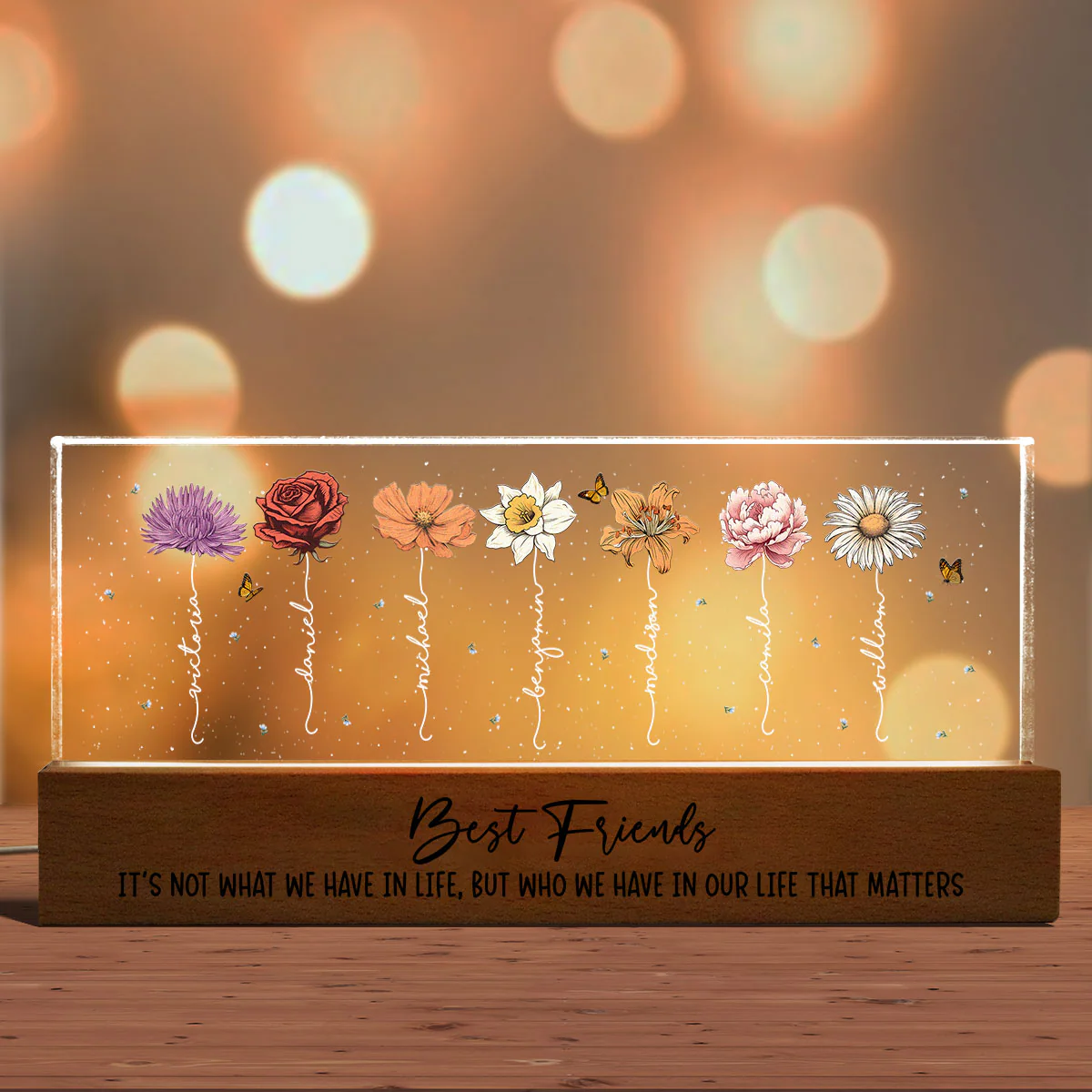 Best Friends It's Who We Have In Life That Matters Birthmonth Flower Personalized LED Night Light, Best Friend Christmas Gifts - Image 3