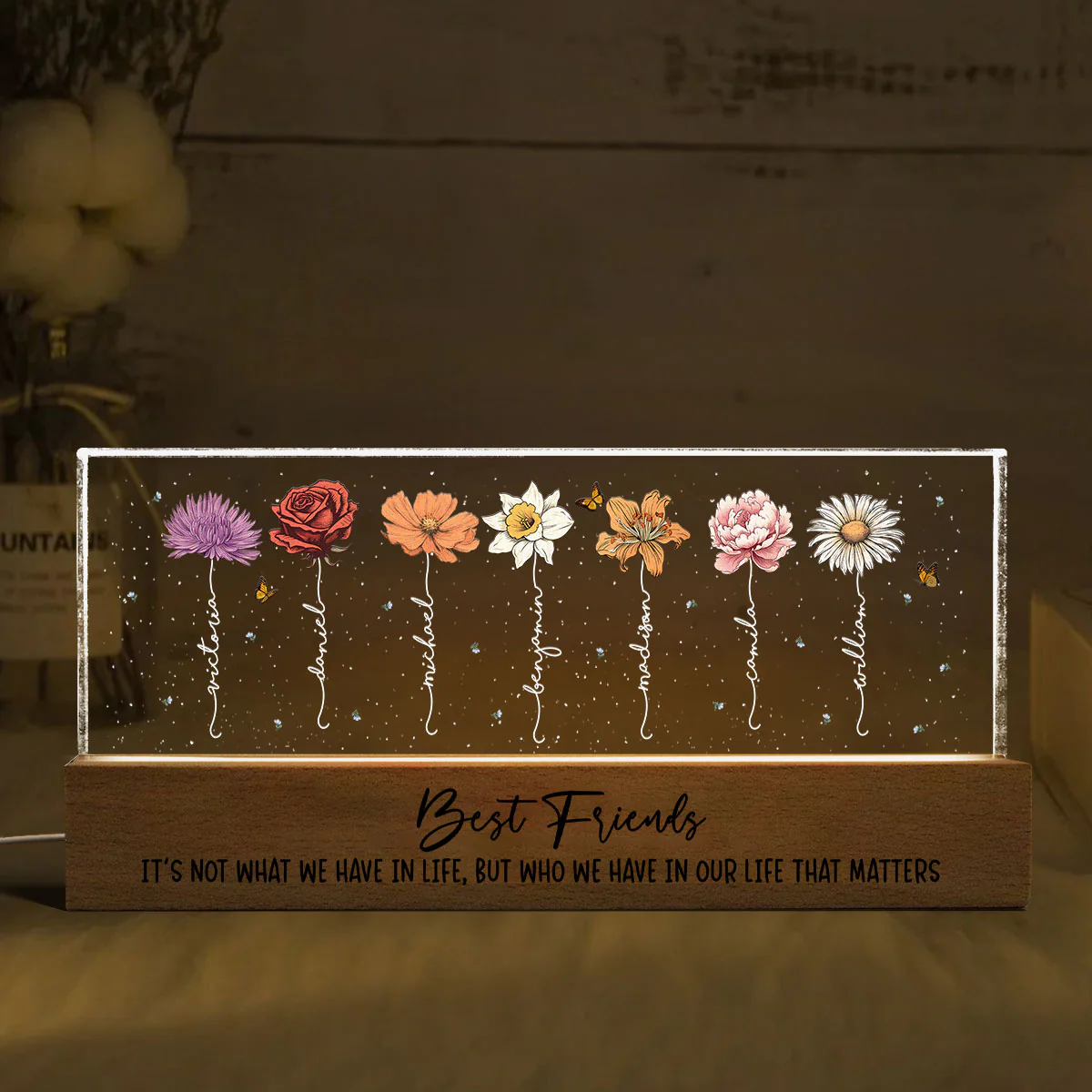 Best Friends It's Who We Have In Life That Matters Birthmonth Flower Personalized LED Night Light, Best Friend Christmas Gifts - Image 4